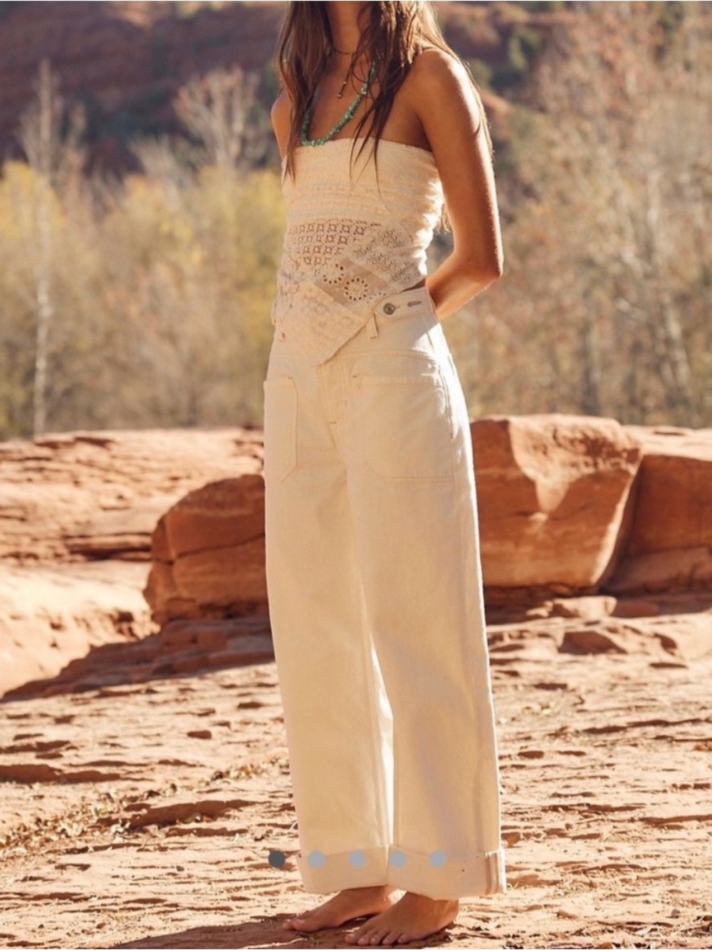 We The Free Wide-Leg Cream High-Rise Jeans size 27